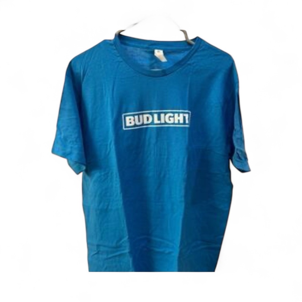Tultex Sky Blue Men’s Bud Light T-Shirt, size XL, new, never worn, tags, cotton.